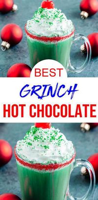 Don't be a Grinch & check out this YUMMY Grinch hot chocolate. Great Grinch drink kids & adults will love. Perfect cold weather drink for those movie nights or looking at Christmas lights. Make Grinch hot chocolate to go w/ your Christmas cookies. Easy Christmas hot chocolate for the Holidays. Simple & tasty green hot chocolate. Creamy & delish warm hot chocolate for Christmas drinks or desserts. For more #grinch recipes see KimspiredDIY #christmas