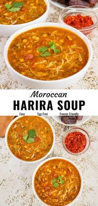 Harira is a delicious and healthy Moroccan soup, that is enjoyed all year round. Easy to make, this flavorful one-pot soup can be made in plenty and is a crowd pleaser. Popular in Ramadan, this recipe can be adapted to vegetarian, vegan and gluten-free versions. #harira #Moroccanrecipe #lentilsoup