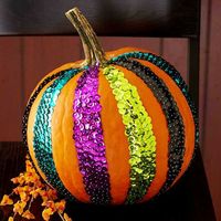 DIY- Sequin Striped (or polka dots) Pumpkin- lots of other great ideas for decorating pumpkins