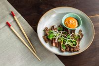 Korean style skirt steak with gochujang mayo