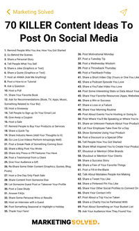 If you're looking for social media post ideas, you're in luck! Here are 70 killer content ideas to post on social media that will boost your engagement, grow your following, and drive sales.   Perfect for entrepreneurs, small business owners, and marketers searching for content ideas, social media inspiration, social media post ideas, caption ideas, and social media marketing tips. 🚀  #socialmedia #contentideas #socialmediaposts #postideas #socialmediamarketing #marketingsolved