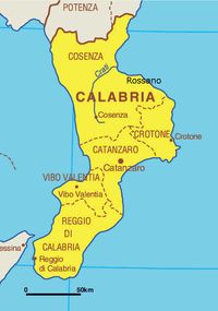 Map of the regions of Calabria, Italy.