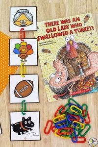 Kids will have retell the story and develop fine motor skills with this There Was An Old Lady Who Swallowed A Turkey Sequencing Activity.