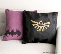 DIY geek home decor: Geek pillows! Batman, Legend of Zelda.