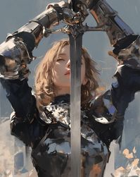 a painting of a woman in armor holding a sword, of a beautiful female knight, artwork in the style of Guweiz, female knight, girl in knight armor, female knight portrait, Guweiz, by Yanjun Cheng, Guweiz on artstation pixiv, wojtek fus , Guweiz masterpiece, she is holding a sword