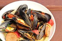 Mussels with Chorizo and Pasta