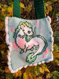 Haku Pixel Crochet Tote Bag. Inspired by the Studio Ghibli movie Spirited Away. Perfect for carrying your daily