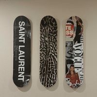 leopard, Saint Laurent, room, dorm room. decor, Vogue,  aesthetic, skateboard