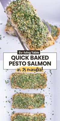 This Baked Pesto Salmon recipe is quickly becoming our new go-to way of cooking our favorite fish! In 25 minutes, you’ll have the most tender, flaky fish with just a handful of simple ingredients. It’s a weeknight hero in our household, earning rave reviews from everyone who takes a bite!