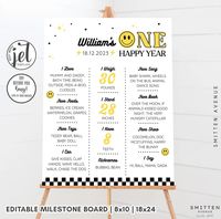 "This retro one happy dude first birthday milestone sign is completely editable with Jet Template, an online editing website. 𝐃𝐄𝐌𝐎➥ https://www.jettemplate.com/demo/QJU3272 You have 𝟏𝟖𝟎 𝐝𝐚𝐲𝐬 to edit the templates, with unlimited downloads. Items include the milestone board template in the following sizes: - 8x10, 18x24, A2  𝐉𝐞𝐭 𝐓𝐞𝐦𝐩𝐥𝐚𝐭𝐞 𝐫𝐞𝐪𝐮𝐢𝐫𝐞𝐬 𝐲𝐨𝐮 𝐭𝐨 𝐜𝐫𝐞𝐚𝐭𝐞 𝐚𝐧 𝐚𝐜𝐜𝐨𝐮𝐧𝐭 so you can save your edits. You do not need to download any special software