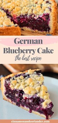 An easy Traditional German Blueberry Cake Recipe with Homemade Blueberry Pie Filling and Streusel Topping! This Blueberry Kuchen Recipe is a keeper