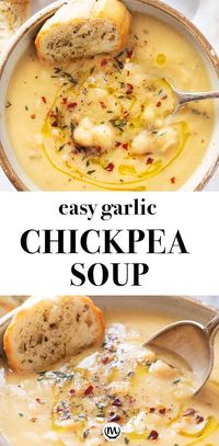 Vegan Garlic Chickpea Soup | Recipe | Vegan dinner recipes, Whole food recipes, Vegan soup recipes