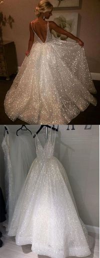 Charming Backless Sequined A Line Long Prom Dresses,Formal Women Dress #sequin #ivory #aline #prom #long #okdresses