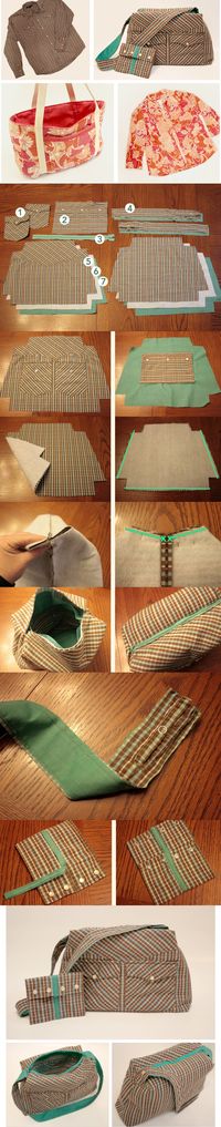 Upcycle blouses and shirts into purses.