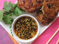 Stirring the Pot: Chicken Patties with Ginger and Sesame Seeds with Korean Dipping Sauce {and a cookbook winner}!!