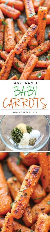 Easy Ranch Baby Carrots - Made with homemade Ranch seasoning and roasted to crisp-tender perfection. And all you need is 5 min prep and one pan. How easy!