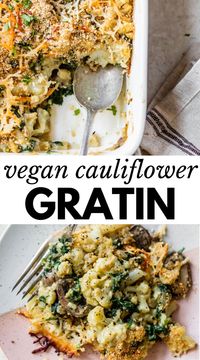 This cheesy, yet dairy free Vegan Cauliflower Gratin is the perfect side dish for holidays or family dinners. Loaded with veggies and ready in 30 minutes!