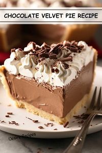 ive into the realm of pure bliss with our irresistible Chocolate Velvet Pie recipe! 🍫✨ Experience the velvety richness of a dreamy chocolate filling encased in a buttery, flaky crust. This heavenly creation is a symphony of textures and flavors, striking the perfect balance between sweetness and indulgence. 🥧🎉 Whether it's a special celebration or a cozy night in, this pie is your ticket to a world of culinary delight. 🍰✨ #ChocolateVelvetPie #DecadentDesserts #HomemadeIndulgence #SweetTreats