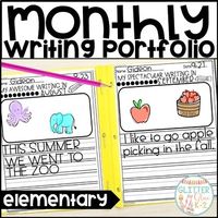 Watch your elementary students grow as authors with these simple writing portfolios! Includes monthly pages (12) with a fun title and the month, space for name and date, and a cover. No prompts are included so you can personalize these to your students/classroom. Here's what you're getting to create this writing portfolio...12 pages with monthly headings and space for name and date Cover pageExtra lined paper To use this writing portfolio...Print the pages. I hole-punched the writing pages after