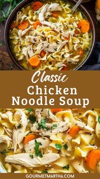 Warm your soul with this classic homemade chicken noodle soup. Packed with tender chicken, fresh veggies, and soft noodles, this comforting dish is perfect for any occasion. Satisfy your cravings – grab the full recipe. #ChickenNoodleSoup #HomemadeSoup #ComfortFood #ChickenSoupRecipe #ClassicSoup