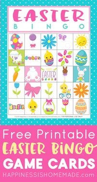 FREE Printable Easter Bingo Game Cards are tons of fun for all ages! Great for families, class parties, Scout troops, Easter party games, & more! #Easter #EasterGames #ClassParty