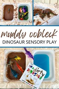 Learn how to make muddy oobleck for a fun and messy dinosaur-themed sensory play activity.