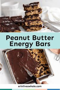 Power your morning, afternoon, or workout with Peanut Butter Energy Bars. Made with rolled oat, chia seeds, and chocolate chips, these tasty bars are the perfect pick-me-up!