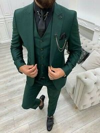 (eBay) Green Men Slim Fit Suit Peak Lapel Party Prom Dinner Groom Tuxedos Wedding Suit