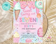 Candy SWEET SASSY and SEVEN Girl Birthday Invitation Birthday - Etsy