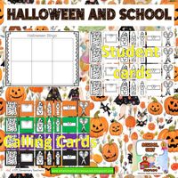 Halloween-themed school supplies games provide a dynamic way to teach vocabulary to English language learners (ELLs). Students love BINGO! Play this game by having the students color the school items in any of the four colors playing: green, orange, purple, black, and glue only 6 of them onto their board. Use your calling cards to start the game: an orange book! The student that color the book orange can cross out the block. Keep in mind that you can play this game at any other time using the same board that they have created. It is useful for those final 5 or 10 minutes to wrap up a class.