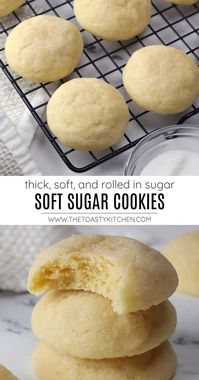 Soft sugar cookies recipe by The Toasty Kitchen. Soft sugar cookies are thick, tender cookies rolled in sugar to add a sweet, crunchy crust. The perfect cookie for year round, and a classic to add to your holiday cookie tray. #softsugarcookies #sugarcookies #homemade #cookierecipe #holidaycookies #recipe #dessert