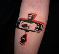 3d red and black rear view mirror tattoo