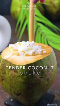 Recipe:  • 1 cup tender coconut flesh/malai  • 2 cups tender coconut water  • 1 scoop ice  • 2 tsp sugar  • 2 tbsp condensed milk  • 2 scoops Vanilla ice cream  • - Bend unti smooth  • - Pour into a glass or tender coconut shell.  • - Garnish with vanilla ice cream, condensed milk & chopped tender coconut flesh.  • - Enjoy 😊