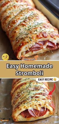 Dive into the delights of Homemade Stromboli, filled with your favorite meats, cheeses, and vegetables, all rolled up in a soft, homemade dough. This Italian classic is perfect for slicing and sharing, making it a hit for gatherings or a family-friendly weekend meal. #Stromboli #ItalianCuisine #Homemade