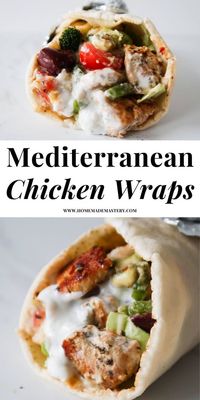 Amazing Mediterranean Chicken Wraps With garlicky yogurt sauce and hummus! These healthy wraps are a delicious healthy dinner recipe that everyone at your dinner table will love! This Mediterranean recipe is quite easy, uses simple ingredients and ready in about 30 minutes when you multi-task!