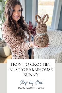 Quick and easy modern bunny crochet pattern for your spring and Easter decor. A step-by-step tutorial is included.