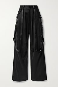 Find R13 Pleated Wool-satin Wide-leg Cargo Pants on Editorialist. R13 fuses elements from both tailoring and cargo styles to create these pants. Designed with D-ring straps reminiscent of shrugged-off suspenders, they're made from lustrous wool-satin and have sizable pockets along the wide legs. Balance the pooling hems with tall ankle boots or platform sneakers.