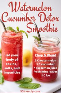 Watermelon Cucumber Detox Smoothie #smoothie #smoothierecipes #detoxsmoothie #watermelonsmoothie #weightlossrecipes #smoothieforweightloss