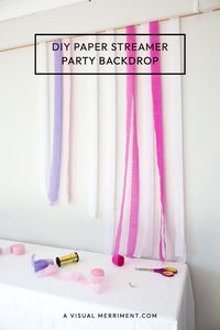 Cheap & easy party or photo backdrop made from crepe paper streamers, so simple! Add this to your DIY party decor. Find the full video tutorial at A Visual Merriment | Streamer Backdrop | Diy Photo Backdrop | Party Streamers | Crepe Paper Decorations | Easy Party Decorations | Diy Streamer Decorations | Paper Backdrop | Backdrops for Parties | Diy Birthday Backdrop | Crepe Paper Backdrop