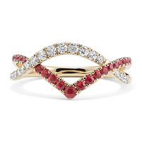 Featuring natural diamonds and rubies  this stylish 14-karat yellow gold ring is a mix between a crossover and chevron design. It makes a great daily accessory  delivering the perfect combination of color and sparkle.