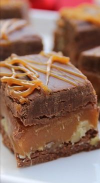 Caramel Pecan Turtle Fudge Recipe ~ A rich and smooth chocolate with a caramel nutty layer, a fantastic fudge for anytime of the year