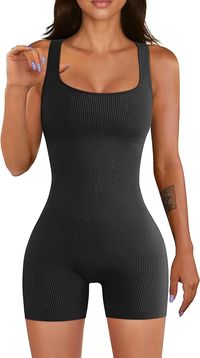 Amazon.com: OQQ Women Yoga Rompers Workout Ribbed Square Neck Sleeveless Sport Romper Black : OQQ: Clothing, Shoes & Jewelry