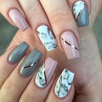 marble Pink and Grey Nails