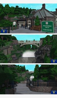 Park with waterfall under bridge | Bloxburg buildings from the best creators✧