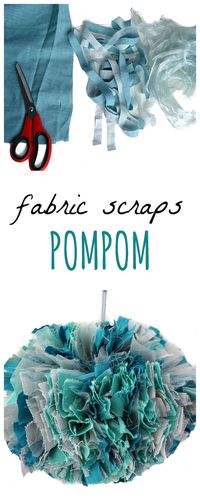 Learn how to make a large fabric pom pom from fabric scraps, DIY UPcycled Christmas Decoration