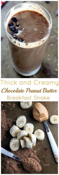 Thick and Creamy Chocolate Peanut Butter Breakfast Shake - you've got to try this decadent yet healthy chocolate shake! Perfect for a quick breakfast! http://bakerbynature.com/thick-creamy-chocolate-peanut-butter-breakfast-shake