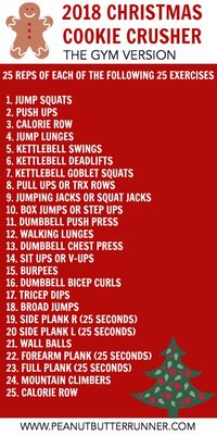 The 2018 Christmas Cookie Crusher: The Gym Version. 25 reps of 25 exercises for a festive holiday workout! #fitness #workout