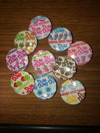 1.25 inch  Upcycled Dum-Dum Wrapper Pinback Buttons and Magnets Zipper pull limited edition summer and dessert flavors