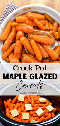 This easy recipe for Slow Cooker Brown Sugar and Maple Glazed Carrots is perfect for your Thanksgiving or Christmas Side Dishes. Vegetarian, gluten free, and completely delicious! The perfect crock pot side dish for a crowd, and great for potlucks too! The ultimate easy thanksgiving side dish. A kid friendly recipe that will have them eating their vegetables every single time! Easy substitutes for dairy free, and great for making ahead too.