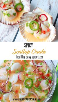 This Spicy Scallop Ceviche recipe is almost too simple to make. Easy and impressive, the scallops cook themselves in citrus juices! #ceviche #scallops #crudo